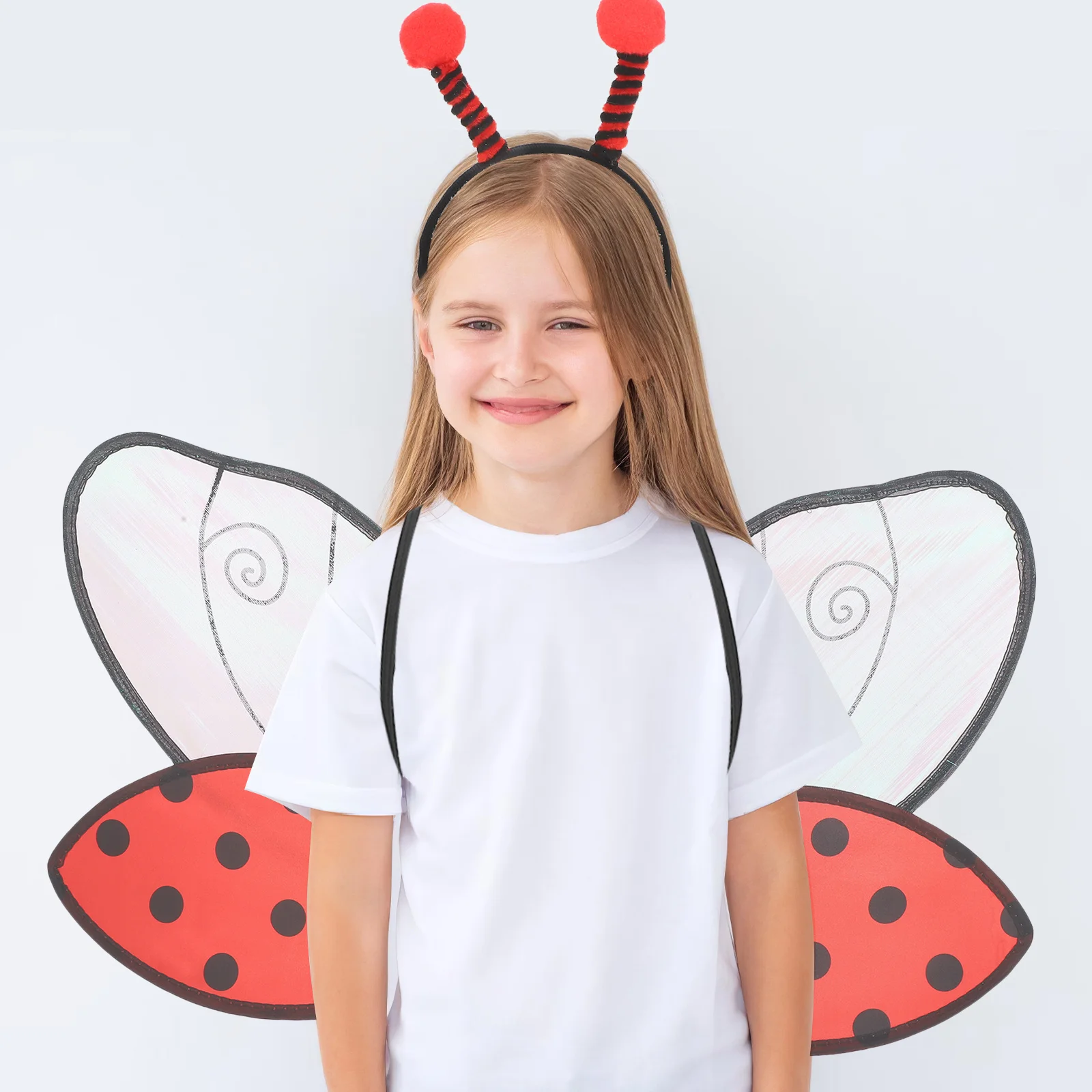 1 Set Ladybug Costume Accessories Wings Antenna Headband For Kids Adults Soft Festival Halloween Party Cosplay Props - Toddler