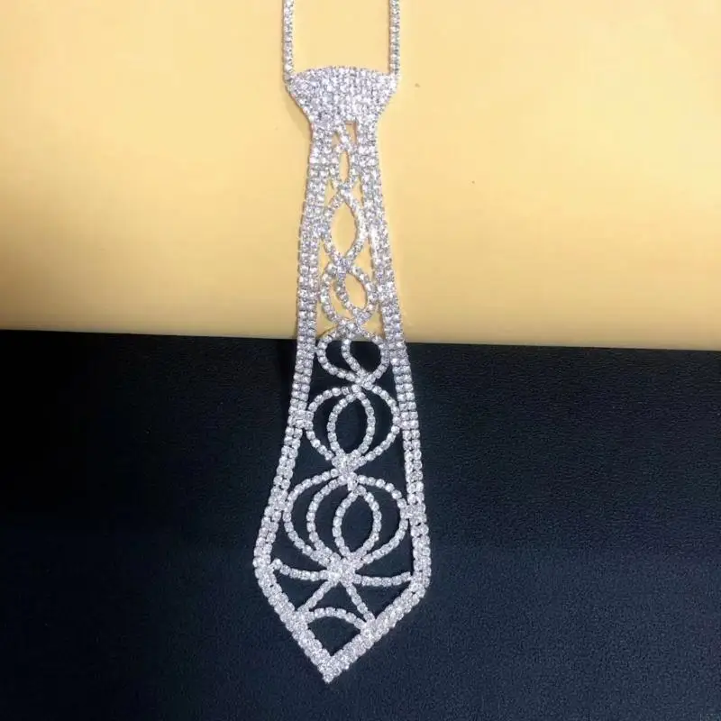 L5YA ربطة عنق عصرية بأحجار الراين وربطة عنق وربطة عنق مجوهرات كريستالية للنساء للحفلات والارتداء اليومي العصري