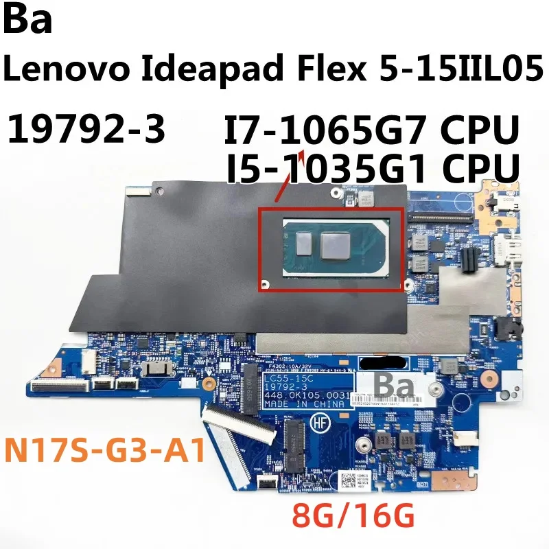 Placa Base para Laptop Lenovo Ideapad Flex 5-15Iil05, Lc55-15C 19792-3, Placa Principal con CPU I5-1035G1/I7-1065G7, 8Gb/16Gb, 100% Probada
