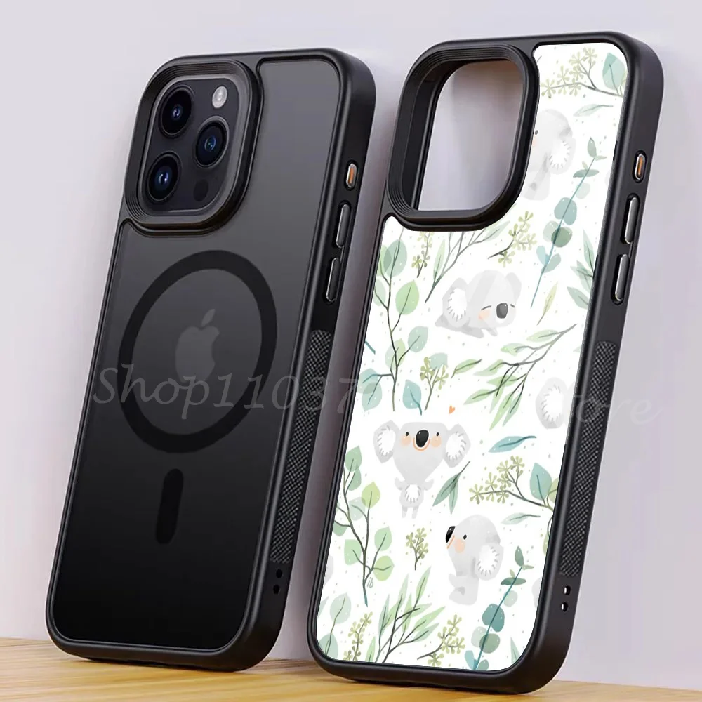 Koala And Eucalyptus Pattern Phone Case For IPhone 15 14 13 Pro Max 11 Mini Alex Mirror For Magsafe Wireless Charging Cover