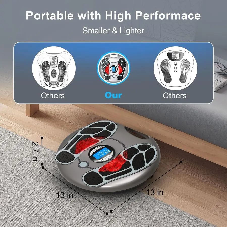 مدلك للعصبي، محفز القدم EMS TENS للدورة الدموية وتخفيف الآلام، وحدة تحفيز العضلات مع 4 أقطاب كهربائية