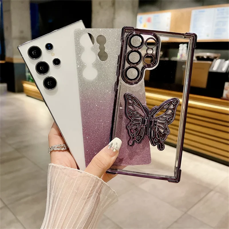 Butterfly Bracket Stand A53 A54 A55 A15 A25 A34 A35 Case for Samsung Galaxy S24 Note 20 S23 S22 Plus S24 Ultra S23 FE Cover