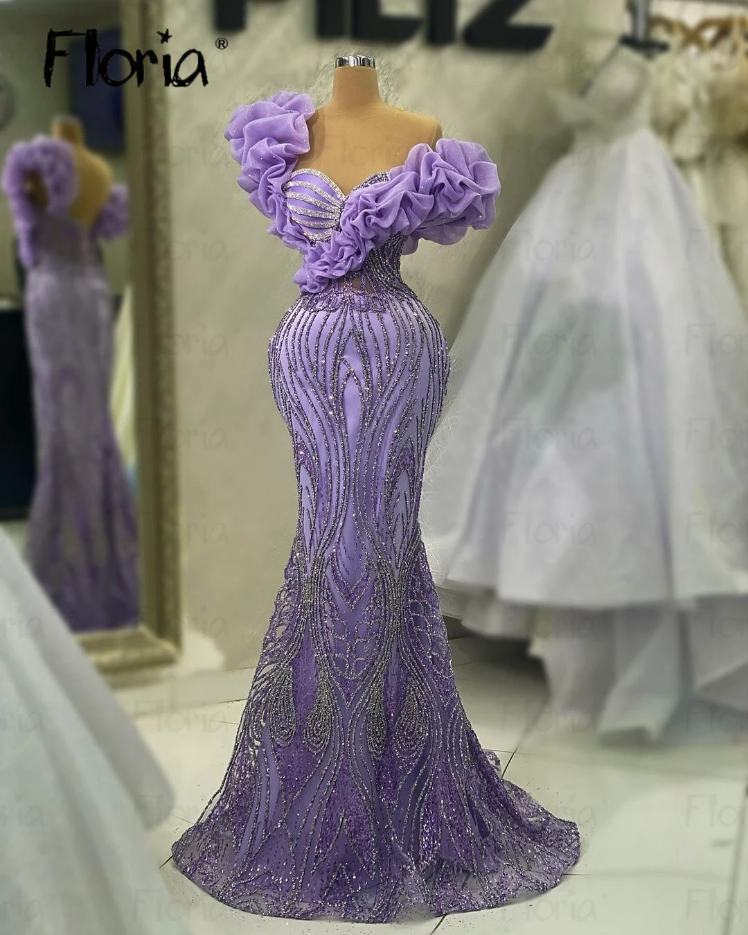 Gorgeous Ruffles Neckline Off Shoulder Party Dress Mermaid Lilac Prom Dresses for Women Wedding 2024 Beading Pageant Dinner Robe