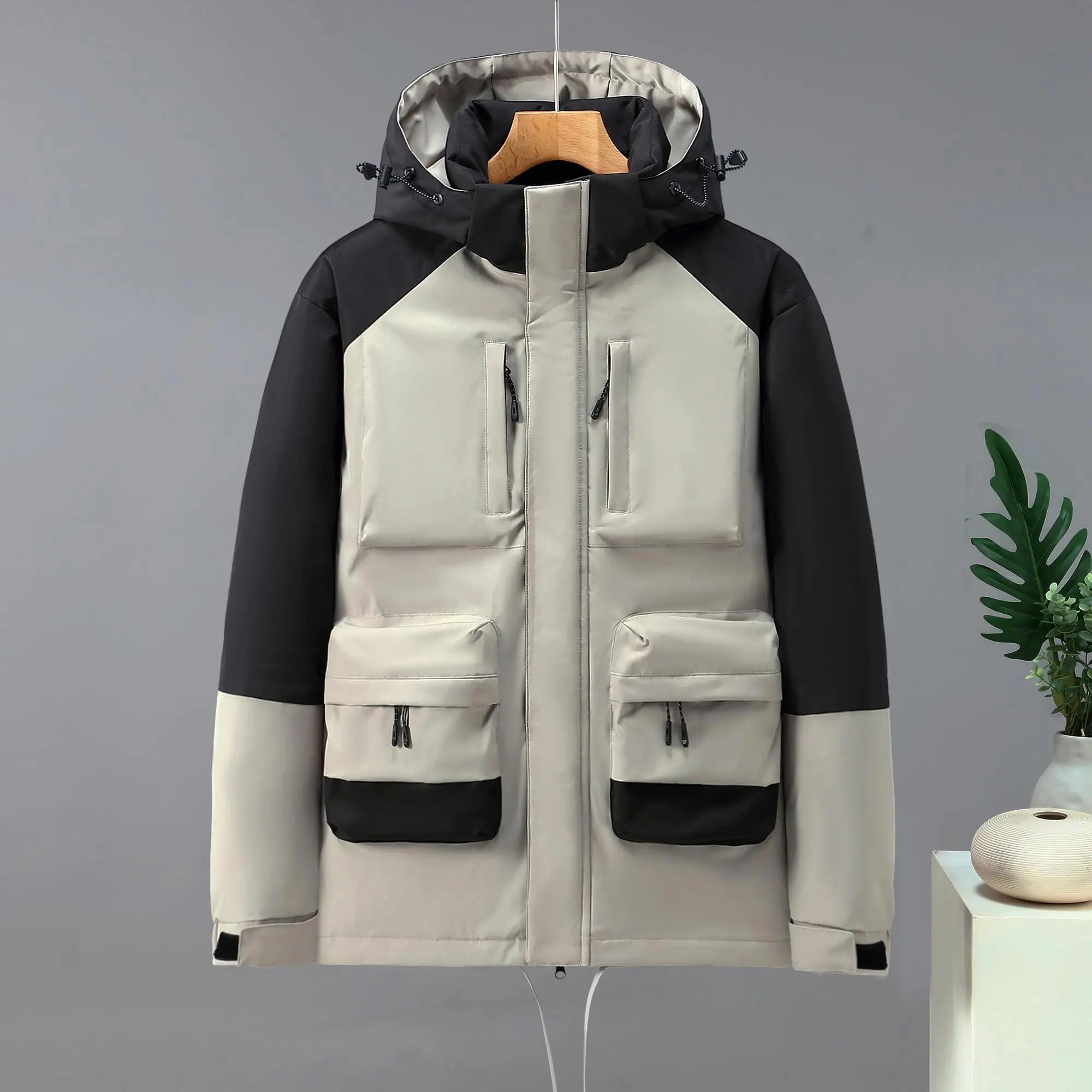 2024ฤดูหนาวผู้ชายHooded Parkas Multi-Pocketผ้าฝ้ายเรียงรายเสื้อแจ็คเก็ตหนากลางแจ้งเสื้อทํางานลําลองผู้ชายผ้าฝ้ายเบาะเสื้อกีฬา