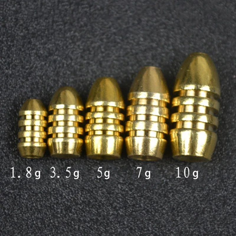 Outcit 10 pçs/lote pesos de chumbo de cobre 10g,7g,5g,3.5g,1.8g bala afiada acessórios de pesca de cobre equipamento de pesca