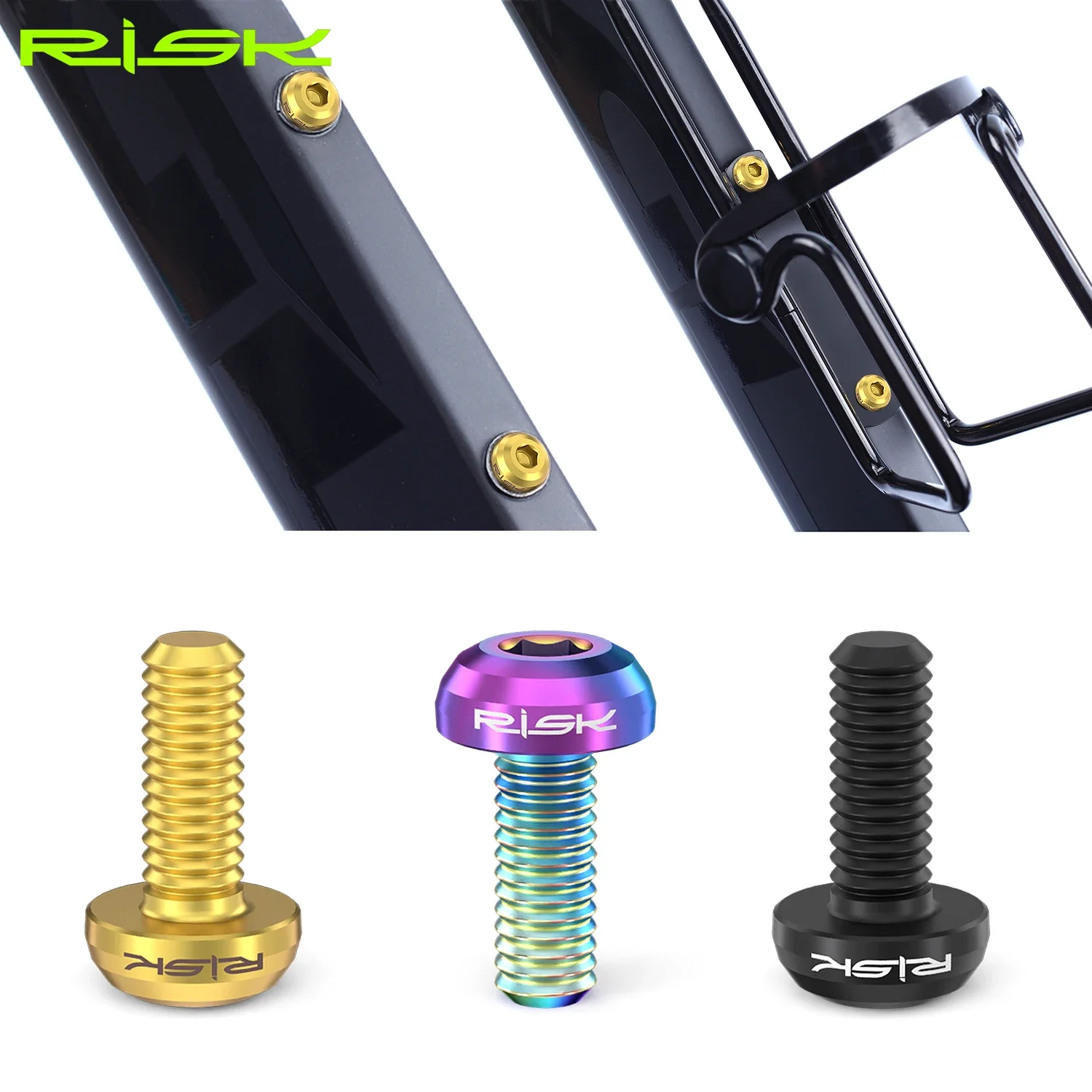 RISK 2PCS 자전거 물통 케이지 고정 볼트 TC4 티타늄 M5x12mm 자전거 펌프 고정 나사(와셔 포함) 사이클링 물통 케이지 고정용