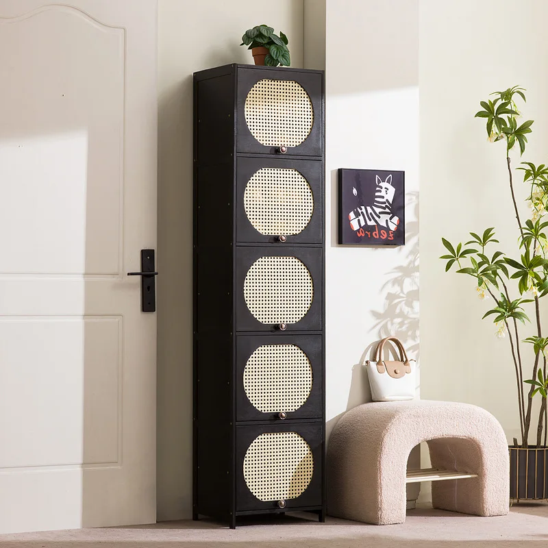 #Bamboo shoe cabinet, retro dustproof shoe rack, living room storage cabinet
