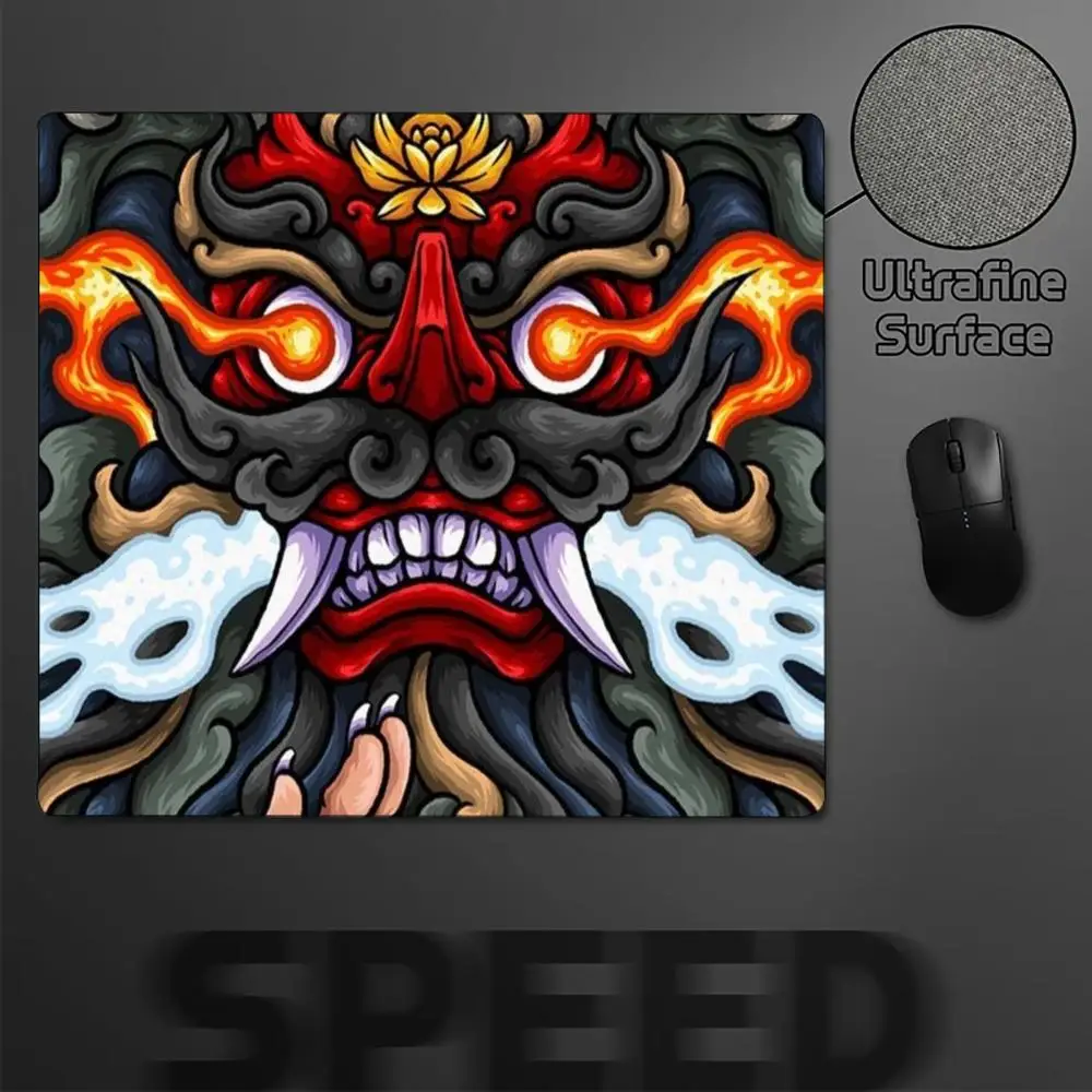 Square Gaming Mousepad Chinese Myth Beast Desk Mat Non Slip Lock Edge 18x22 40x45 for Gamer PC Laptop Office Keyboard Decor