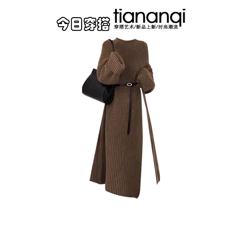 Conjunto informal para mujer, suéter de punto de estilo coreano, abrigo + media falda a cuadros, conjunto de dos piezas, Otoño/Invierno