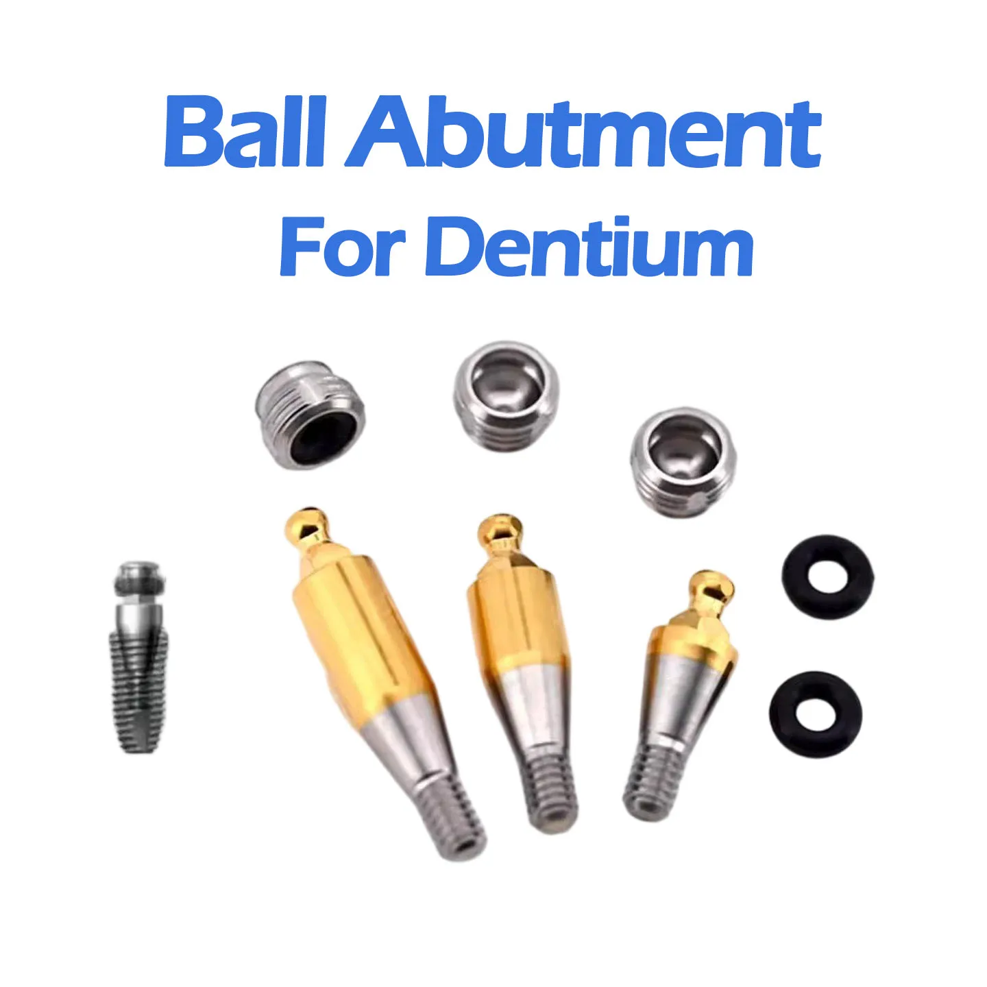 10Pcs Dental Implant Overdenture Ball Abutment Fits Dentium Anodized Gold Post Retentive Female Housing Rubber Spacer Ring Tools