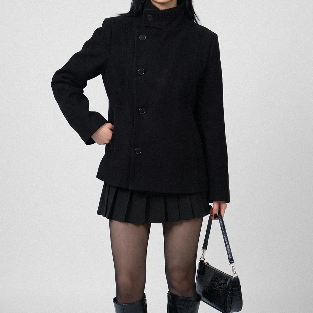 Herbst/Winter Neuheit: Verdickte Damen-Kapuzenjacke im Dark Academia-Stil mit Stehkragen und kurzem, schrägem Reißverschluss – Detail 6