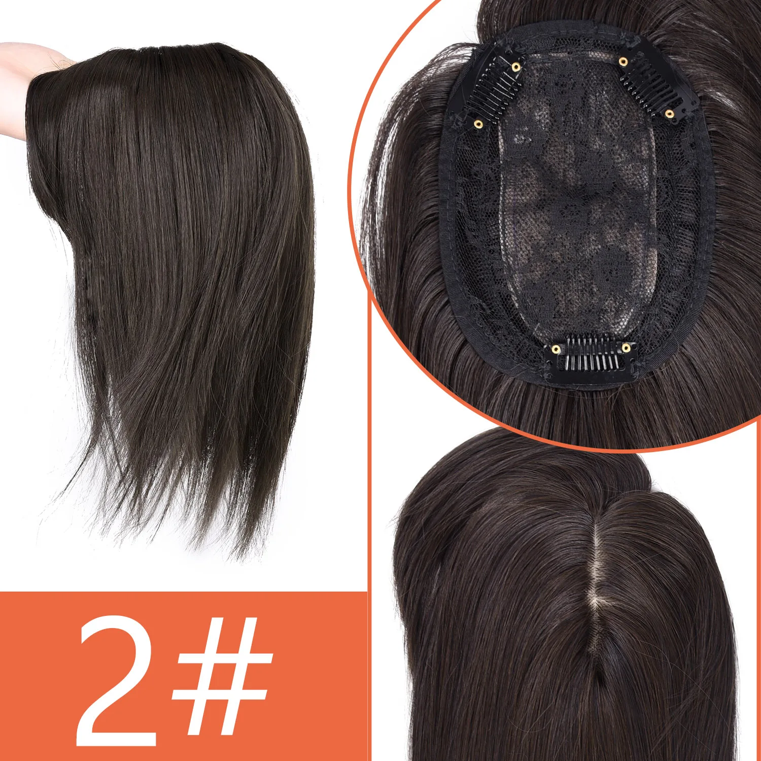 Silike Synthetic Topper Closure Lace Siliky Straight Clips Hair Extension For Women 12 inch Natural Black Hairpieces