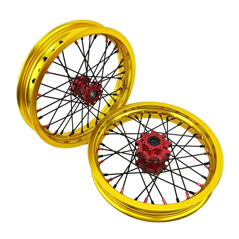 

Fit Light Bee 14*2.15 Wheel Set CNC Hubs 6082 T6 Electric Dirt Bike Gold Rim Spokes Wheels