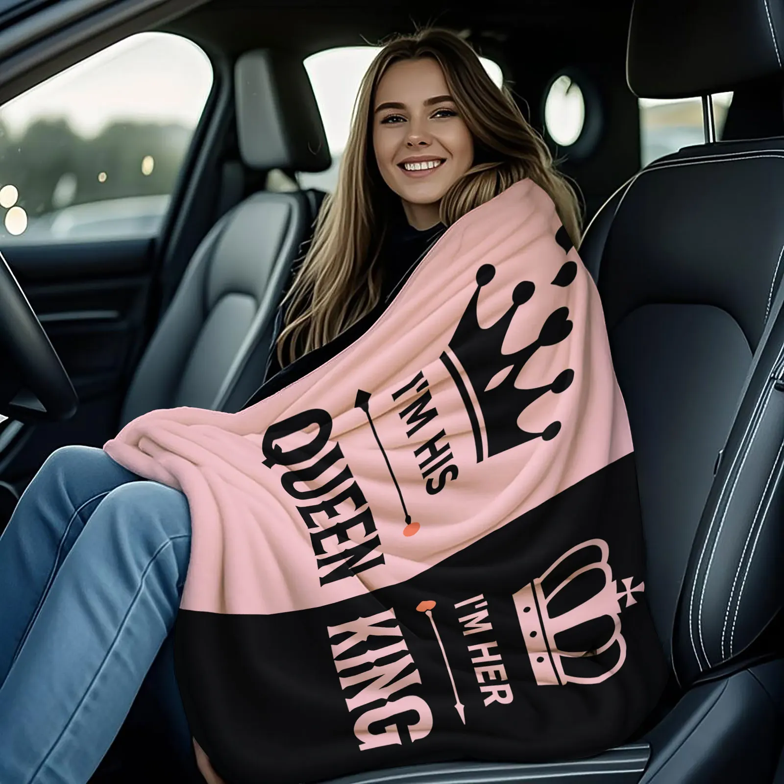 بطانية من الفلانيل على شكل قلب الحب بتصميم الملك الملك الملكة الملونة، بطانية متعددة الوظائف لسرير الأريكة والسفر، هدية مثالية للأزواج