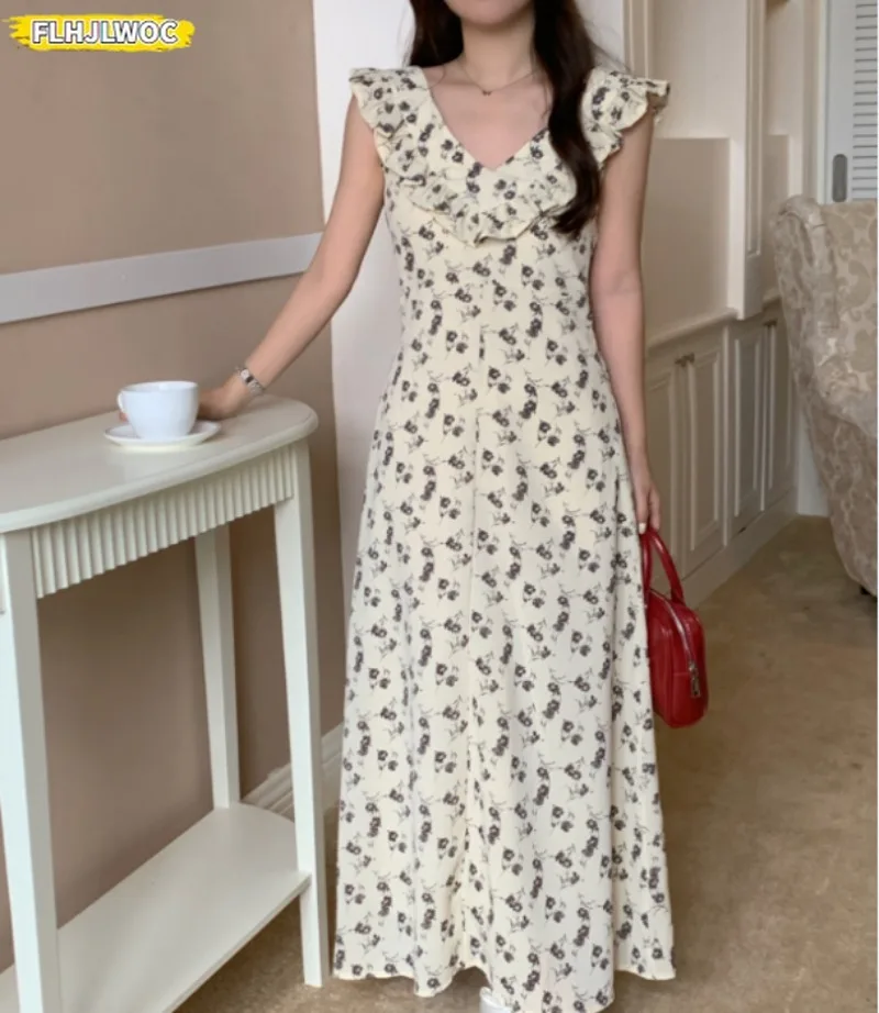 المبيعات الساخنة عطلة شهر العسل الحلو 2025 المرأة مضيئة كم اليابان الفتيات لطيف الأزهار الرجعية خمر تاريخ الكشكشة فستان طويل ماكسي