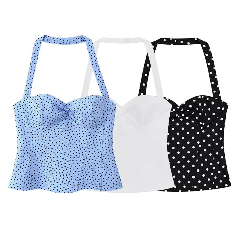 Willshela Women Fashion Pleated Backless Side Zipper Tank Tops Vintage Halter Neck Sleeveless Female Chic Lady Tops