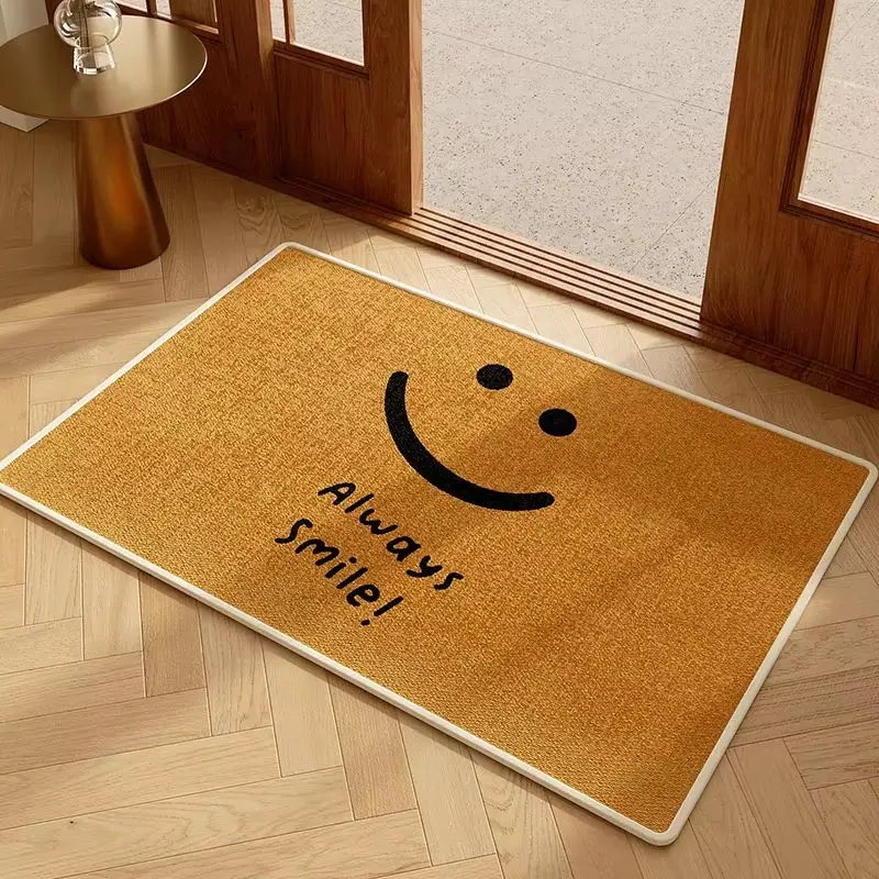 VIKAMA Simple Smile Welcome Floor Mat Anti Slip Stain Resistant Washable Indoor Porch Entryway Kitchen Bedroom Home Decor Rug