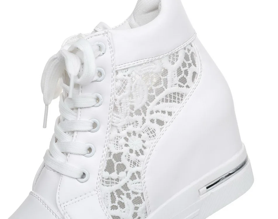 Women Wedge Sneakers White Thick Sole Lady Hollow Breathable Casual Shoes Ladies Height Increasing Sports Shoes Female Footwear