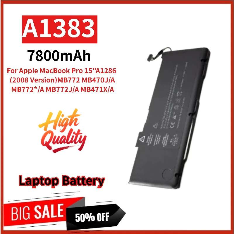 100% New A1383 10.95V 7800mAh Replacement Laptop Battery For Apple MacBook Pro 17