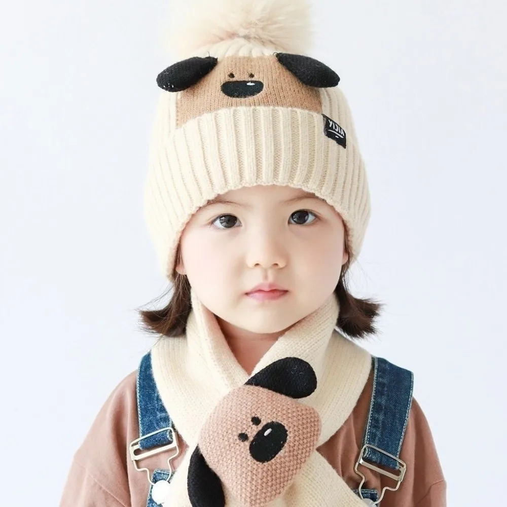 2 قطعة القبعات Kawaii الأطفال قبعة وشاح مجموعة سميكة الكورية نمط محبوك قبعة صغيرة لينة الدفء الكرتون وشاح دافئ الرضع