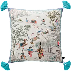 Pink Cushion Cover Rose Horse Animal Velvet Throw Pillow Covers with Tassels Retro Double-Sided Sofa Square Decorative 45x45cm