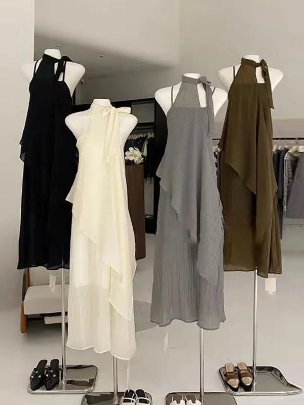 

Summer 2025 Women's Loose Sleeveless Dress Two-Piece Set Neck Hanging Irregular Top Long Strapless Gown Fashionable Ensemble