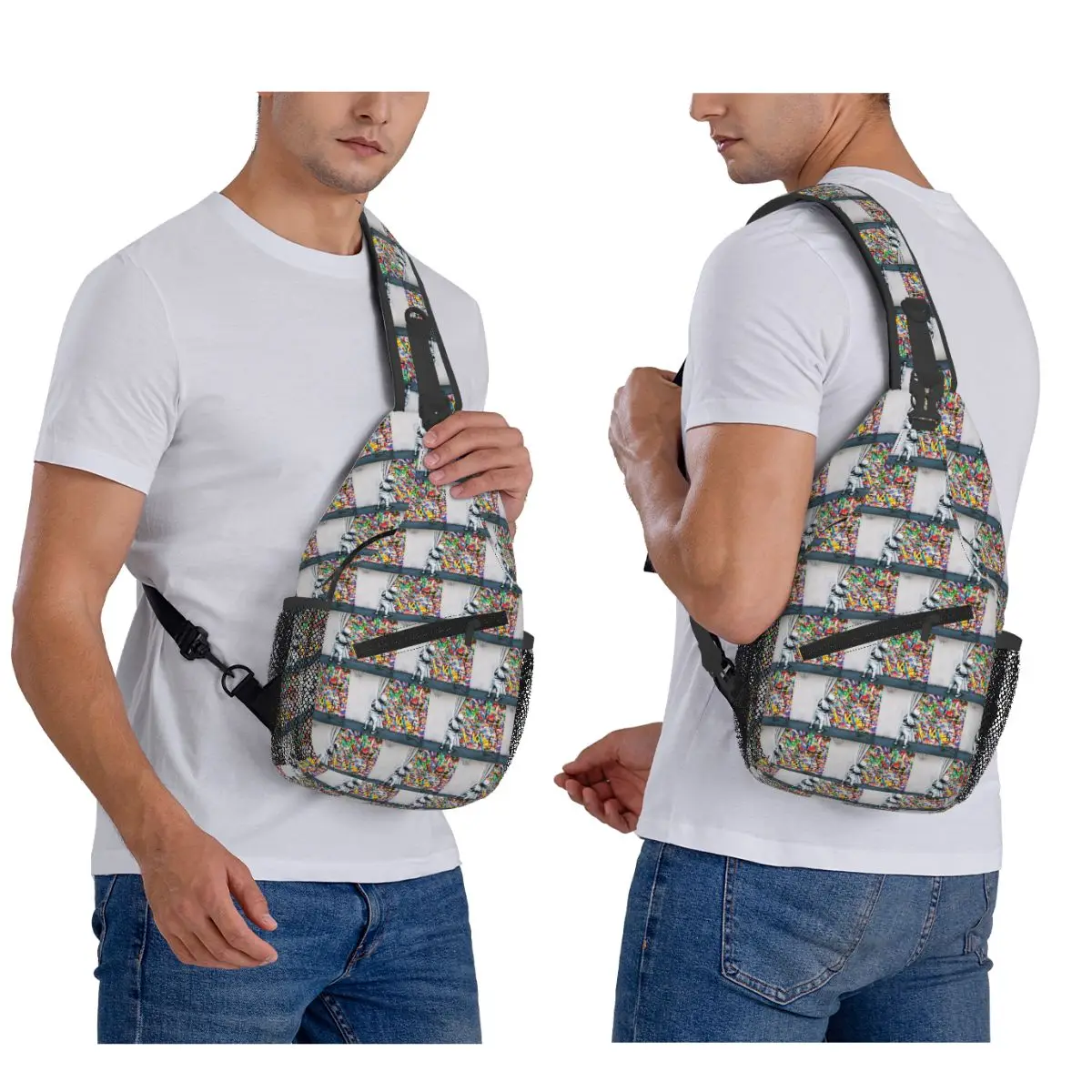 

Behind The Curtain Boy - Banksy Street Art Mural Chest Bag Men Sling Crossbody Backpack Chest Bag Hiking Daypack Shoulder Bag