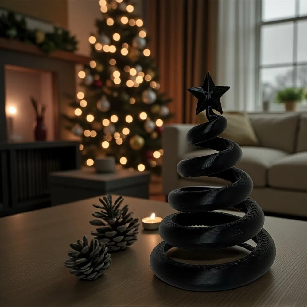 3D-Printed Christmas Figurine Home Decor Spiral Shape Desktop Decoration Hollow Out Artistic Christmas Tree Ornament Office
