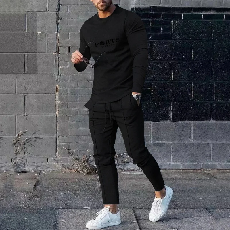 2025 Men\'s New 2-piece Sports Shirt 3D Printing Long sleeved Pants T-shirt Set Fashion Casual Street Wear Men\'s 2-piece Set