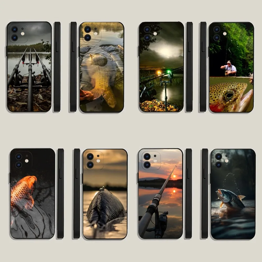 Carp Fishing Fish  Phone Case For iPhone 15,14,13,12,11,Plus,Pro Max,XS,X,XR,SE,Mini,8,7 Soft Silicone Black Cover