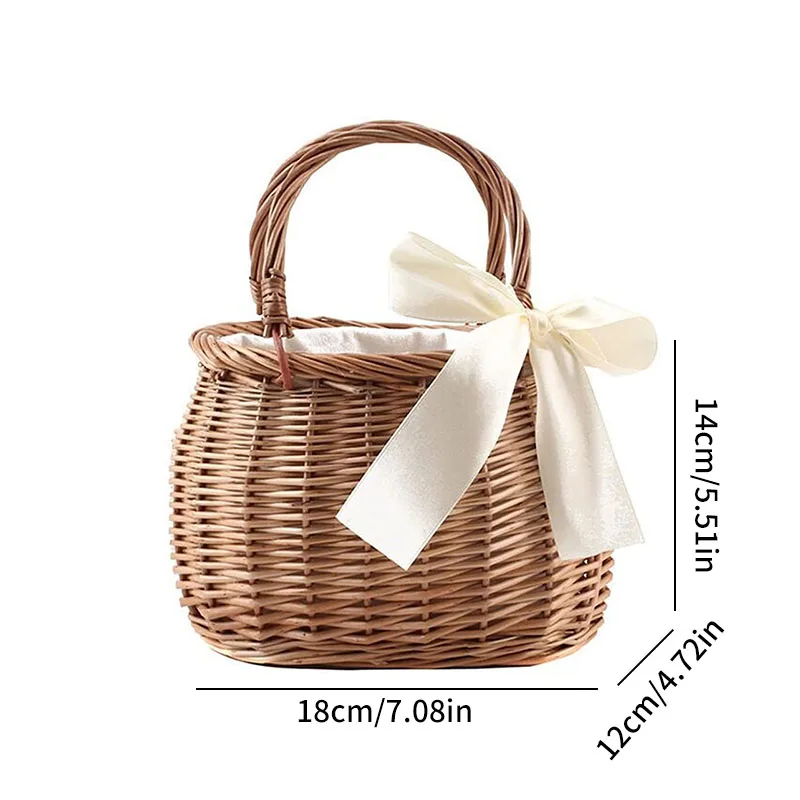 Rattan Bag Home Camping Storage Bag Shopping Tote Furit Flowers Sundries Bucket Ladies Drawstring Pouch Handmade Basket