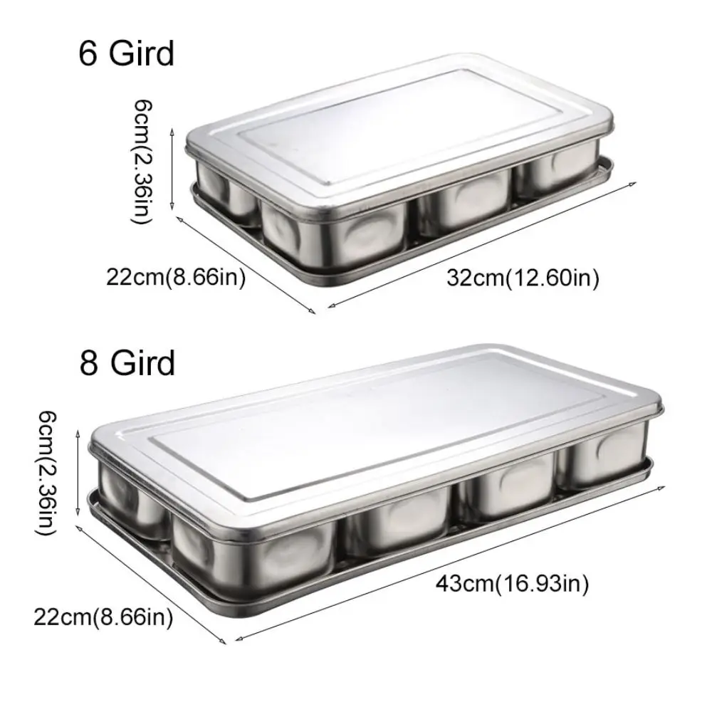 6/8 Grid Seasoning Storage Box Rectangular Stainless Steel Food Preparation Box Rust-proof Durable Dessert Ingredient Box
