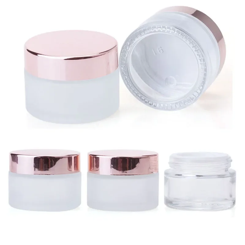 

10X 5/10/15/20/30/50/100g Frosted Clear Glass Refillable Ointment Bottles Empty Cosmetic Jar Pot Eye Shadow Face Cream Container