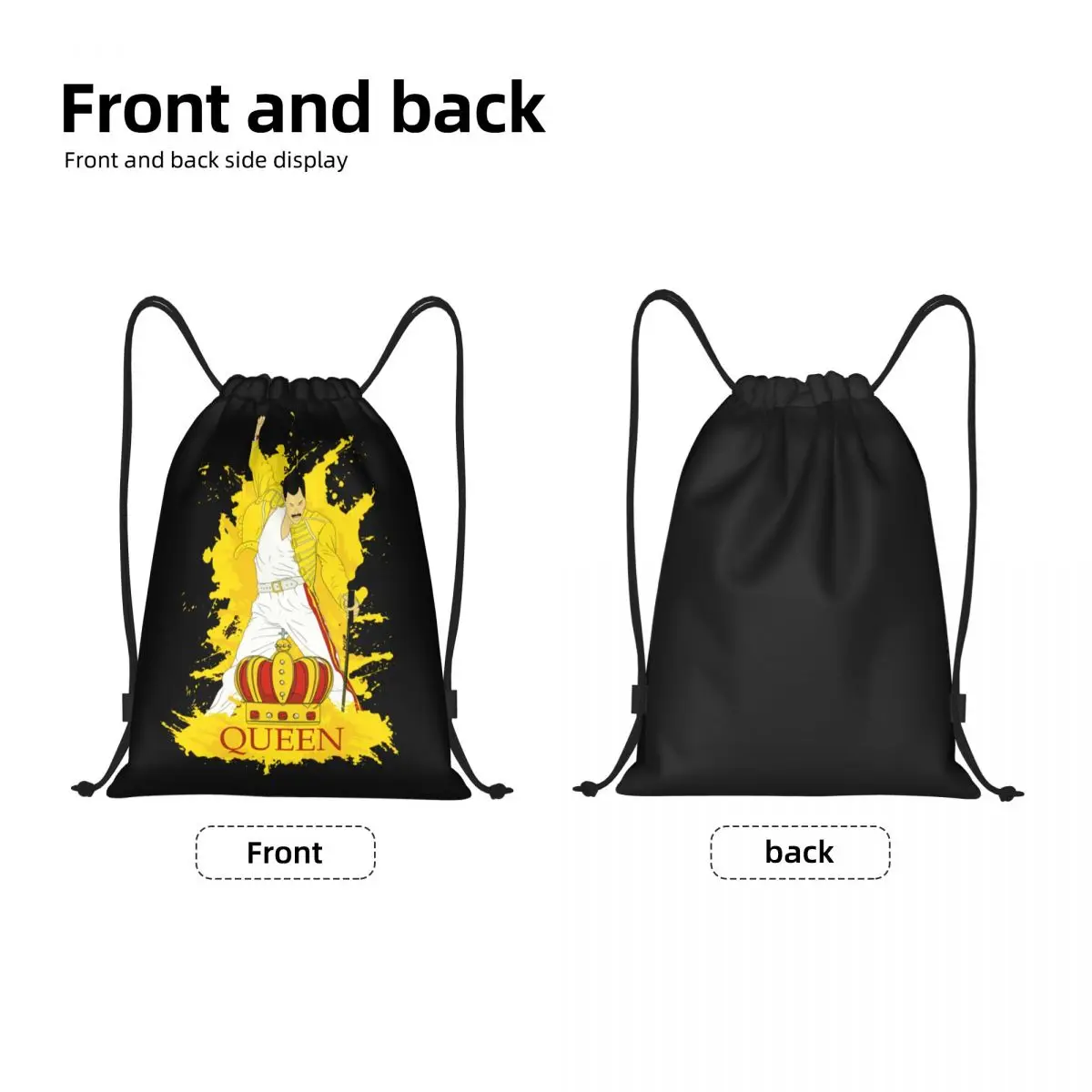 Custom Freddie Mercury Crown Band Drawstring Backpack Bags  Lightweight Rock Roll Gym Sports Sackpack Sacks for Traveling