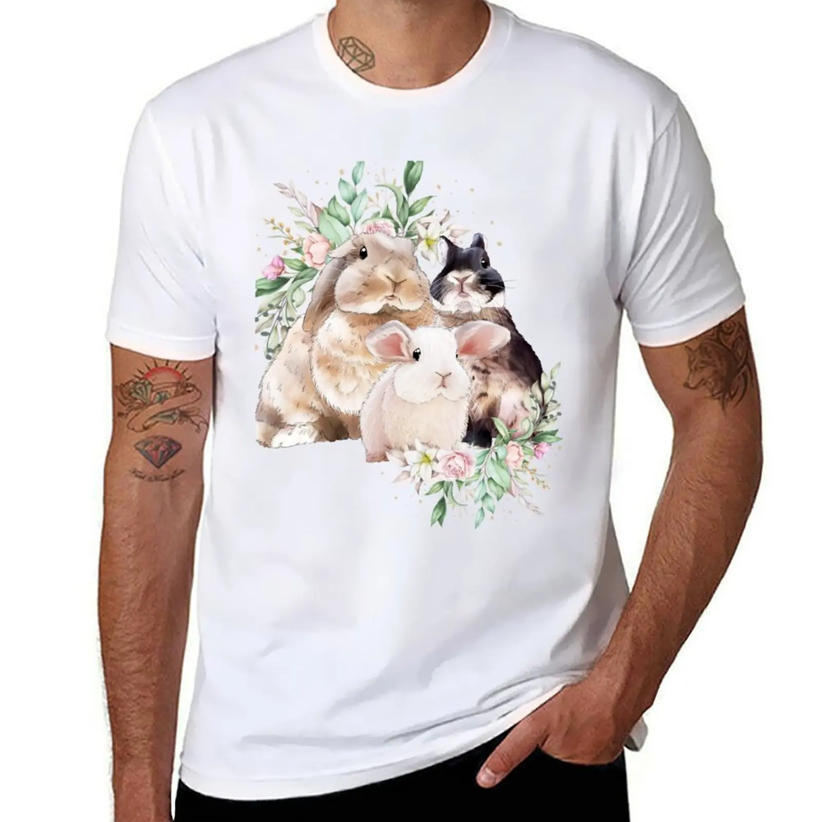 

Bailey Sean Claude Flower Rabbit T-Shirt t shirts for man cotton soft t shirts cotton 100% T-shirt