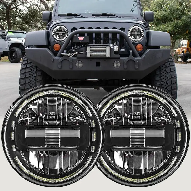 LOYO Fabrikant van auto-accessoires Thar King Kong 120W 7'' LED-lamp Angle Eyes Halo Ring DRL Ronde 7 inch koplampen voor Jeep JK