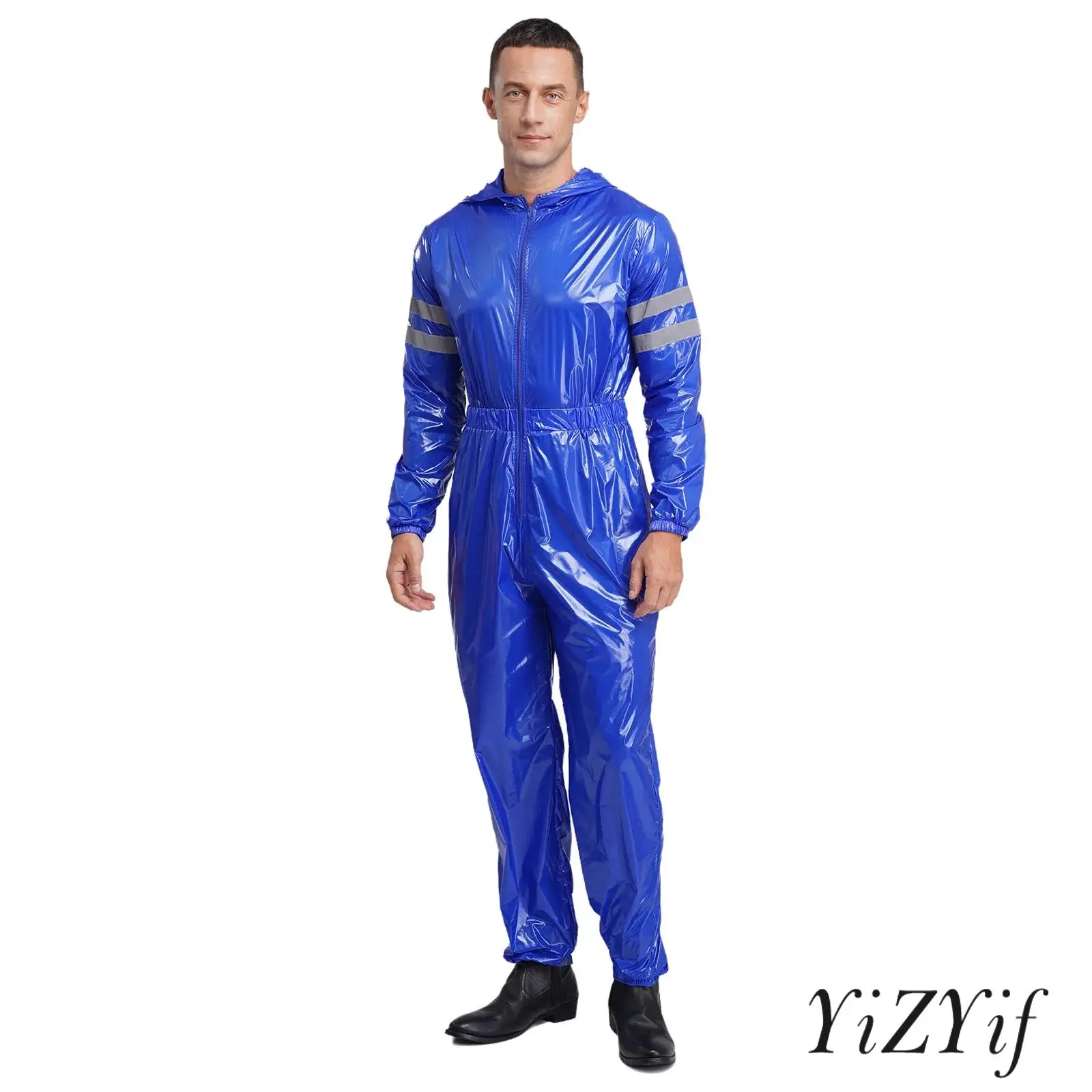 

Мужской водостойкий комбинезон, светоотражающие полосы высокой видимости, длинные рукава, эластичная талия, передняя молния, комбинезон с капюшоном