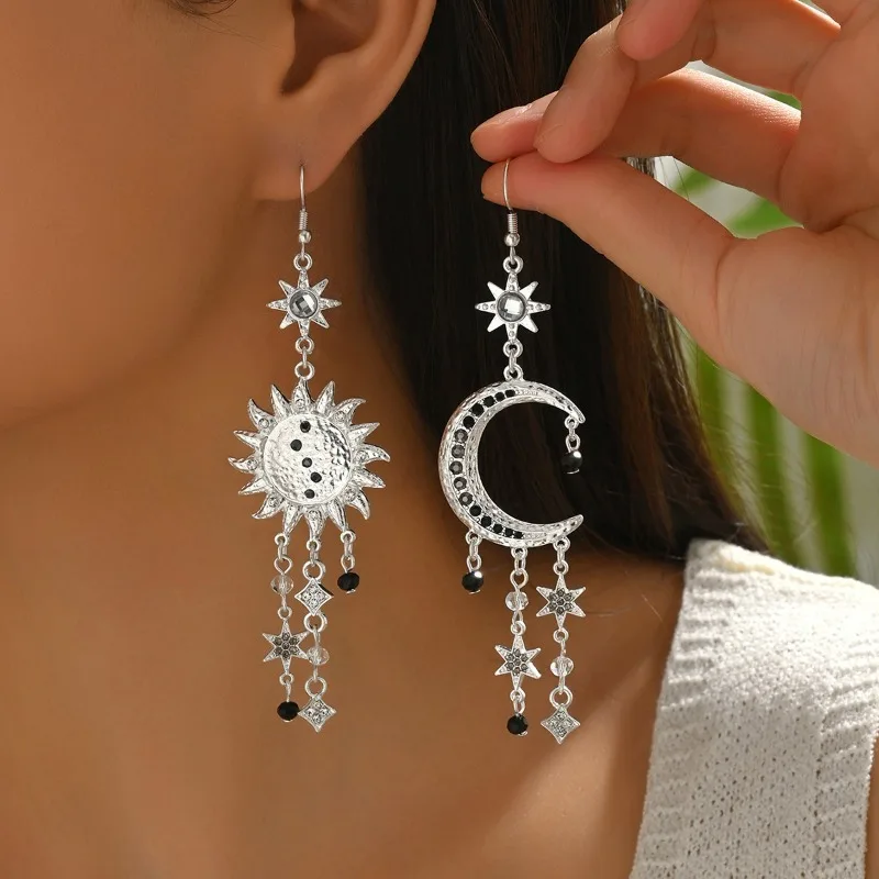 Vintage Bohemian Style Sun Moon Stars Tassel Drop Earring Women's Fashion Ear Jewelry Gifts