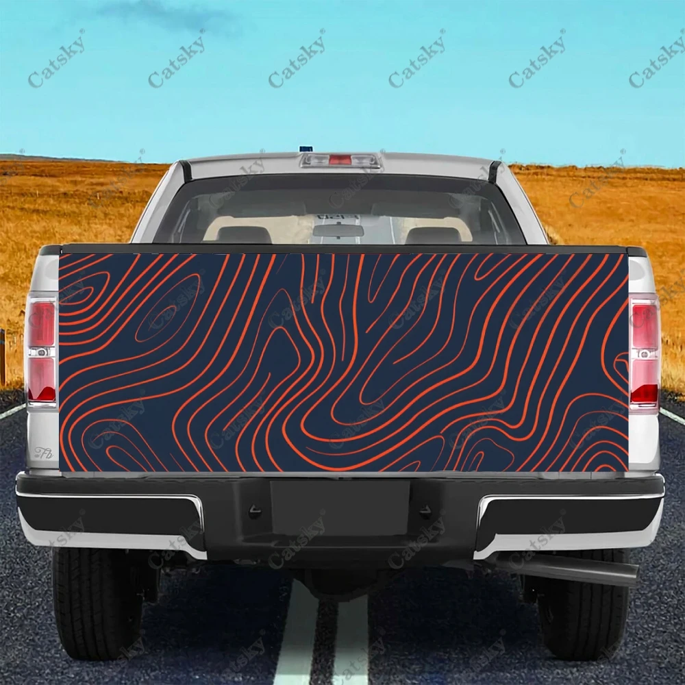 Topographic Pattern Truck Tailgate Wrap Professional Grade Material Universal Fit for Full Size Trucks Weatherproof