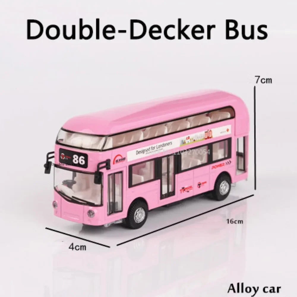 1:36 Scale Double-decker Bus Diecast Alloy Buses Sound Light Pull Back Doors Opened Voice Miniature Model Christmas Gift for Boy