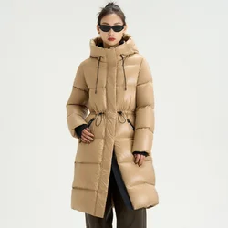 Kapuzen-Kordel zug Lose Daunen jacke für Frauen, mittellang, koreanische Mode-Oberbekleidung, Winter coats, neu, 2024