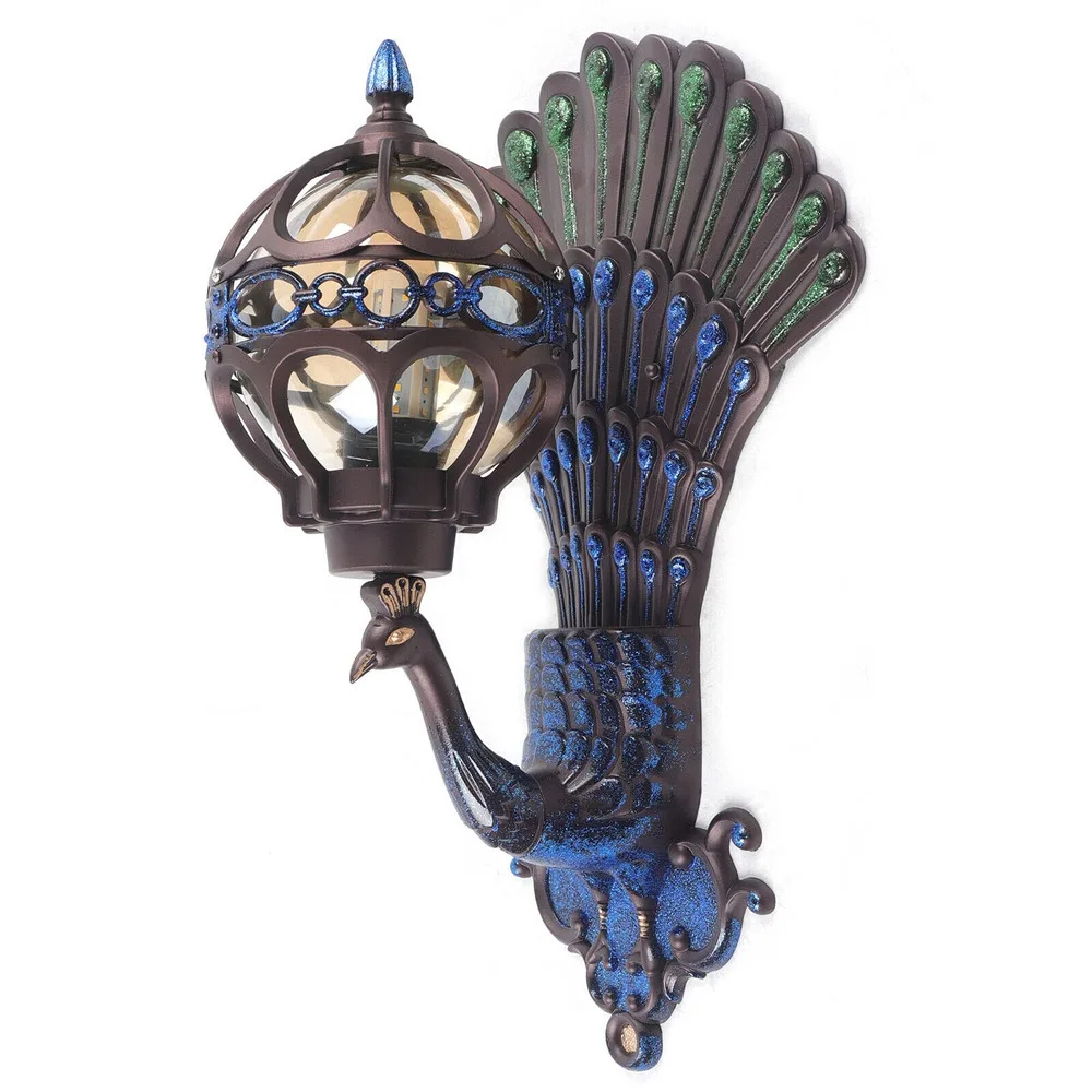 

Rustic Wall Light Fixtures Peacock Wall Sconce with Glass Shade Metal Waterproof Wall Sconce Porch Light Fixture