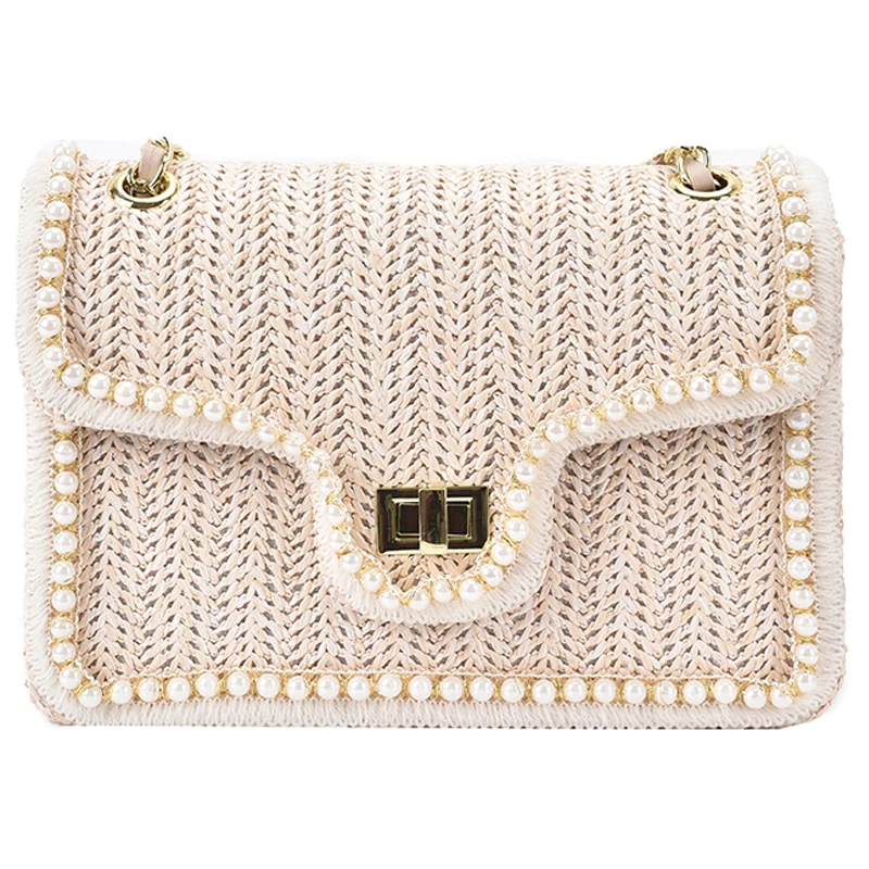 Lizzytsu Small Fragrance Style Luxury Flap Pearl Party Shoulder Bag Vintage Casual Crossbody Bag Korean Square Mini Message Bag