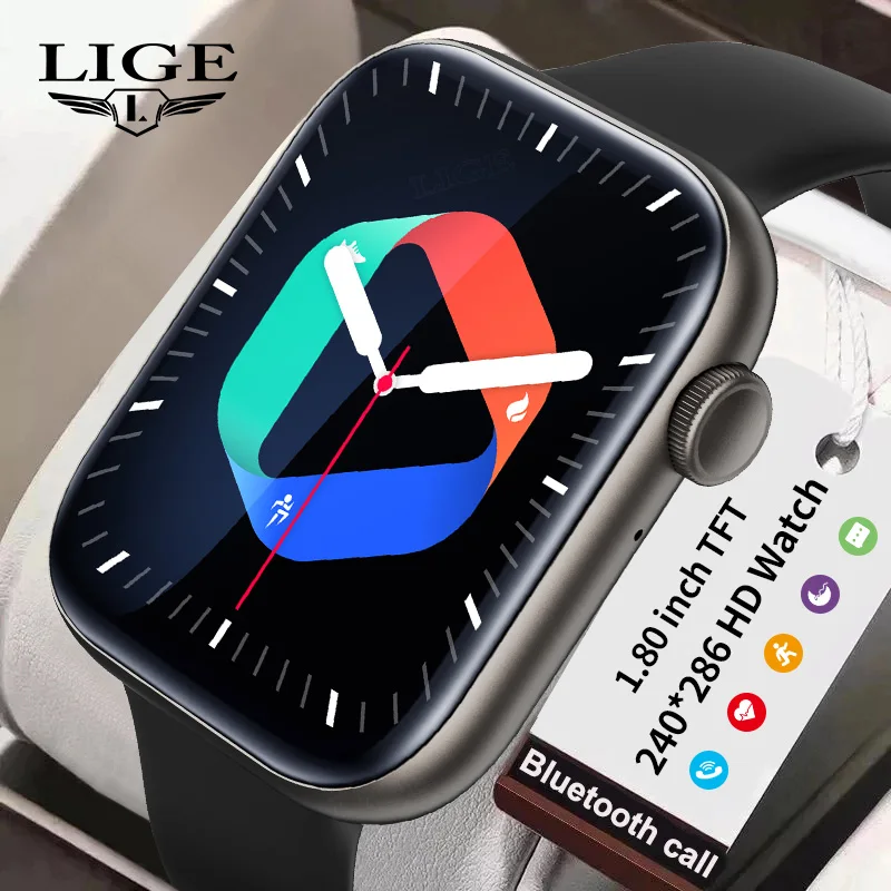 LIGE Smartwatch Men 2023 for Android and iOS Phones Bluetooth Call Fitness Watch 1.8 inches HD Screen Activity Tracker, Black