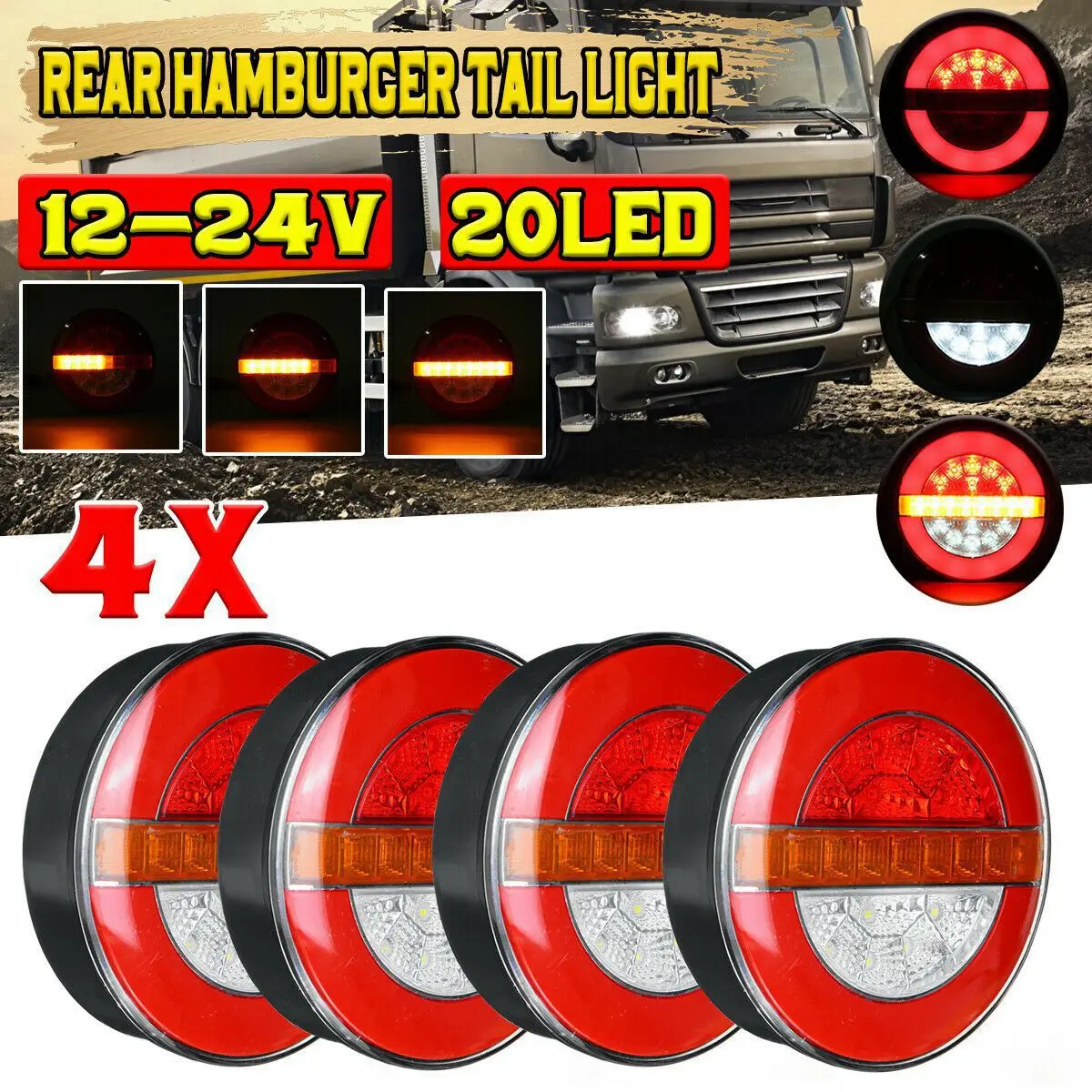 4X 12-24V LED Trailer Truck Tail Light Brake Light DRL Flow Turn Signal Lamp Strobe Light Car Boat Bus Van Caravan Lorry