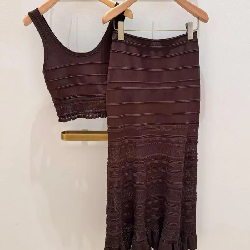 High-end Women's 2026 Spring And Summer Knitted Vest Top High Waist Fishtail Skirt Set
