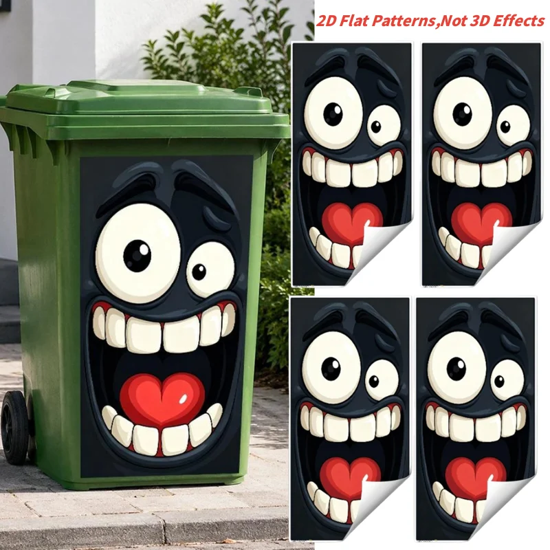 1/2/3/5/10PCS Waterproof Self Adhesive Trash Can Decal Removable Cute Cartoon Big Mouth Face Sticker For Dustbin Decoration