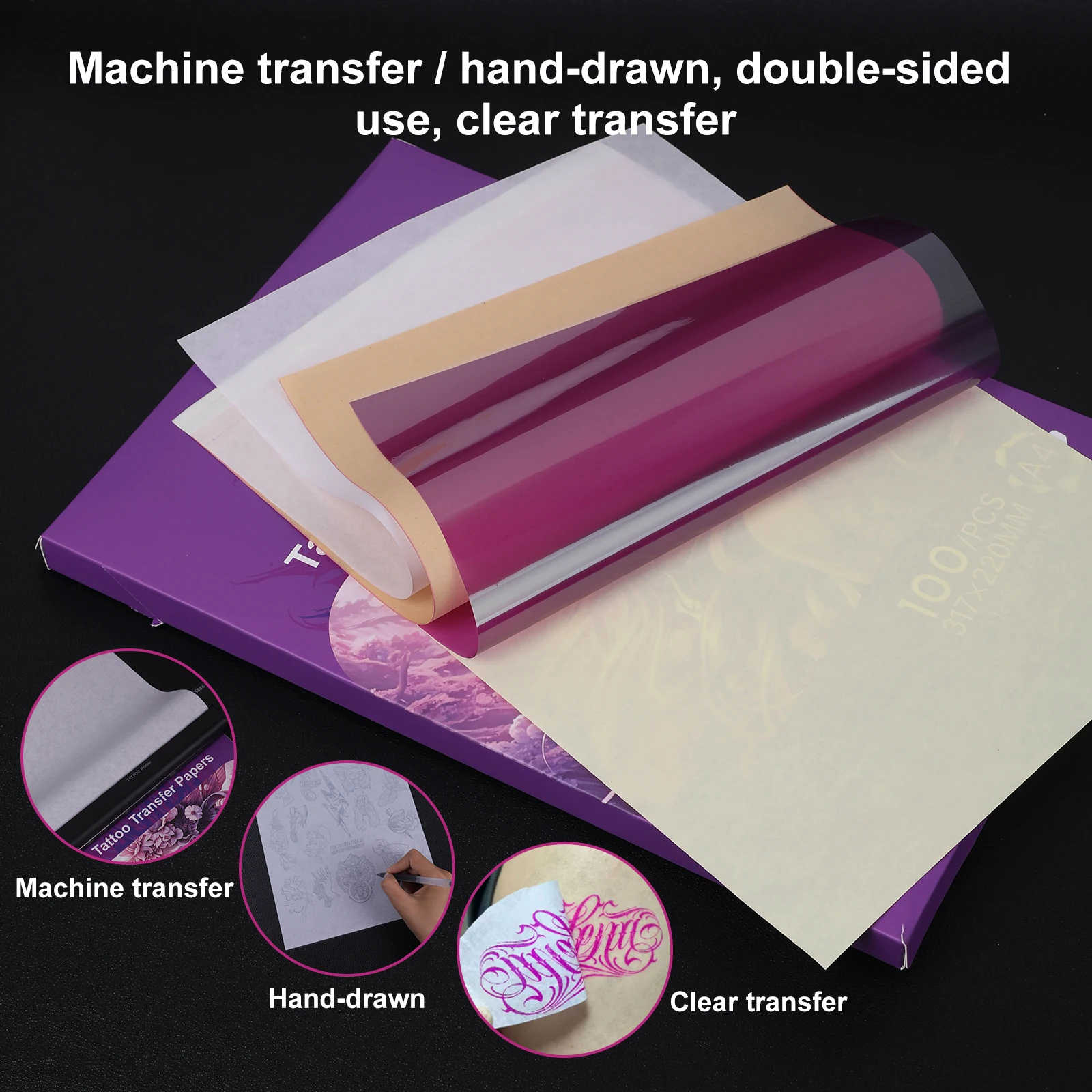 A4 Pink Tattoo Transfer Paper -100 sheets Quadruple Thermal Stencil Paper for Tattoo Supplies