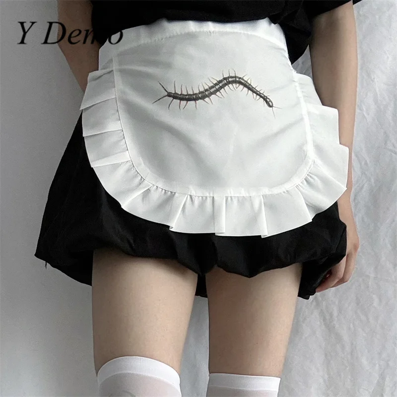 Y 데모 귀여운 금붕어 곤충 프린트 Drawstring Cummerbunds 여성 Y2k 재미 있은 코스프레 앞치마