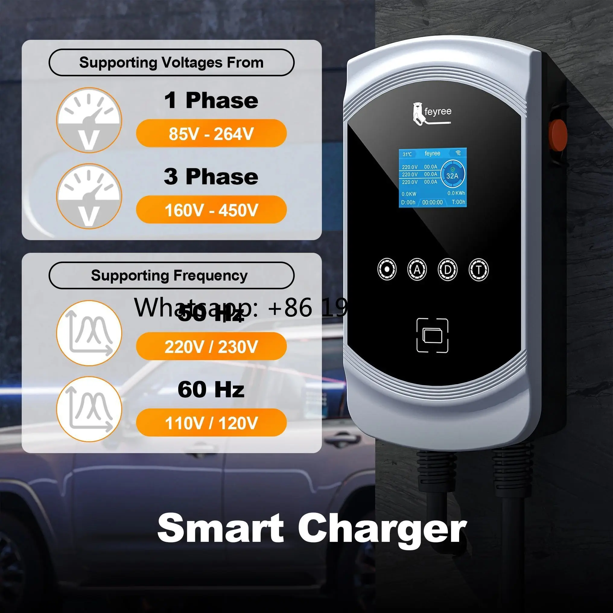 

Зарядная станция Feyree Wallbox для электромобилей, умное зарядное устройство Type 1/Type 2/GBT/NACS с управлением через приложение, Wi-Fi, настенное крепление, с дистанционным управлением